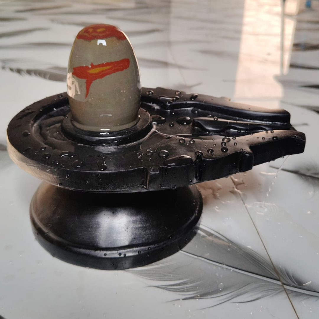 Original 5 Inch Narmadeshwar Shivling with 10 Inch Marble Jaladhari – Natural Sacred Stone