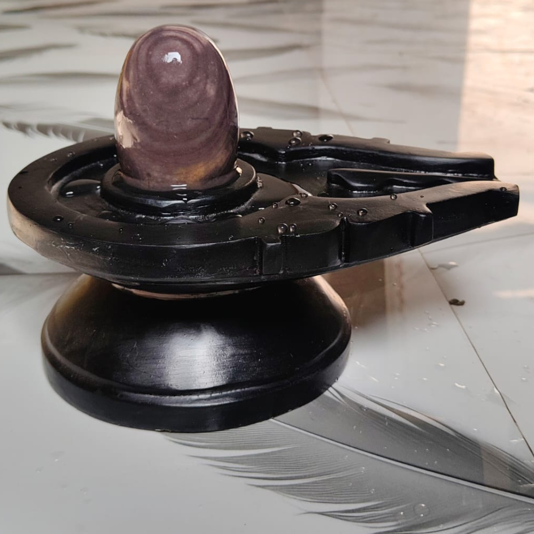 product name and short decription for original narmadeshwar shivling 5 inch with 10 inch jaladhari primum word us emat karo