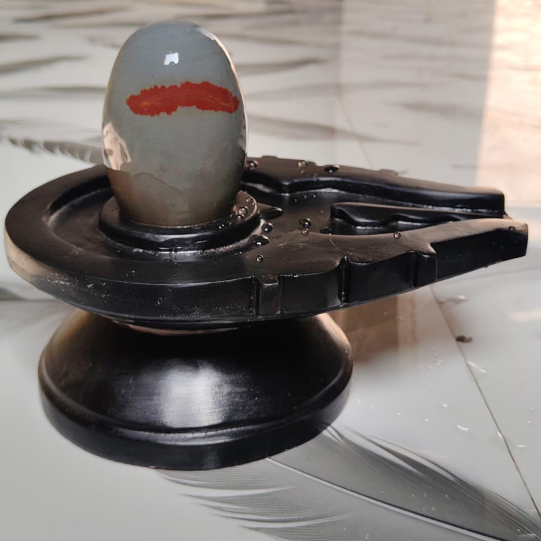 Original 5 Inch Narmadeshwar Shivling with 10 Inch Marble Jaladhari – Natural Sacred Marking